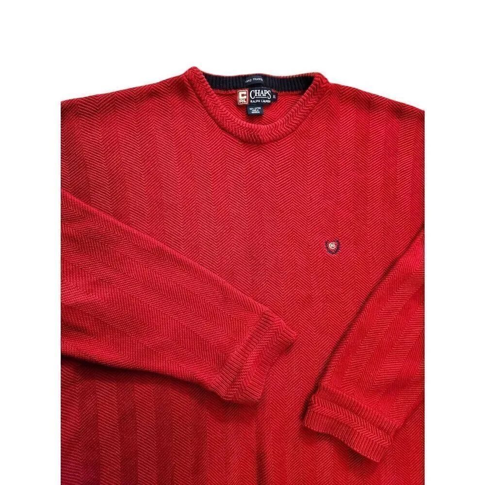 Ralph Lauren Chaps Hand framed Knit sweater Cotton Men's XL Red Crest logo
